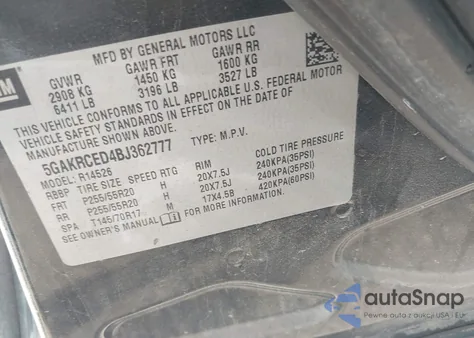 2011 Buick Enclave 2Xl from USA, damaged, VIN 5GAKRCED4BJ362777